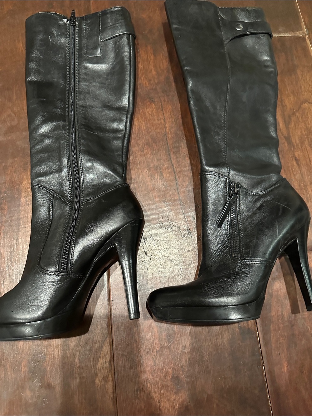 Nine West Black Leather High-Heel Knee Boots